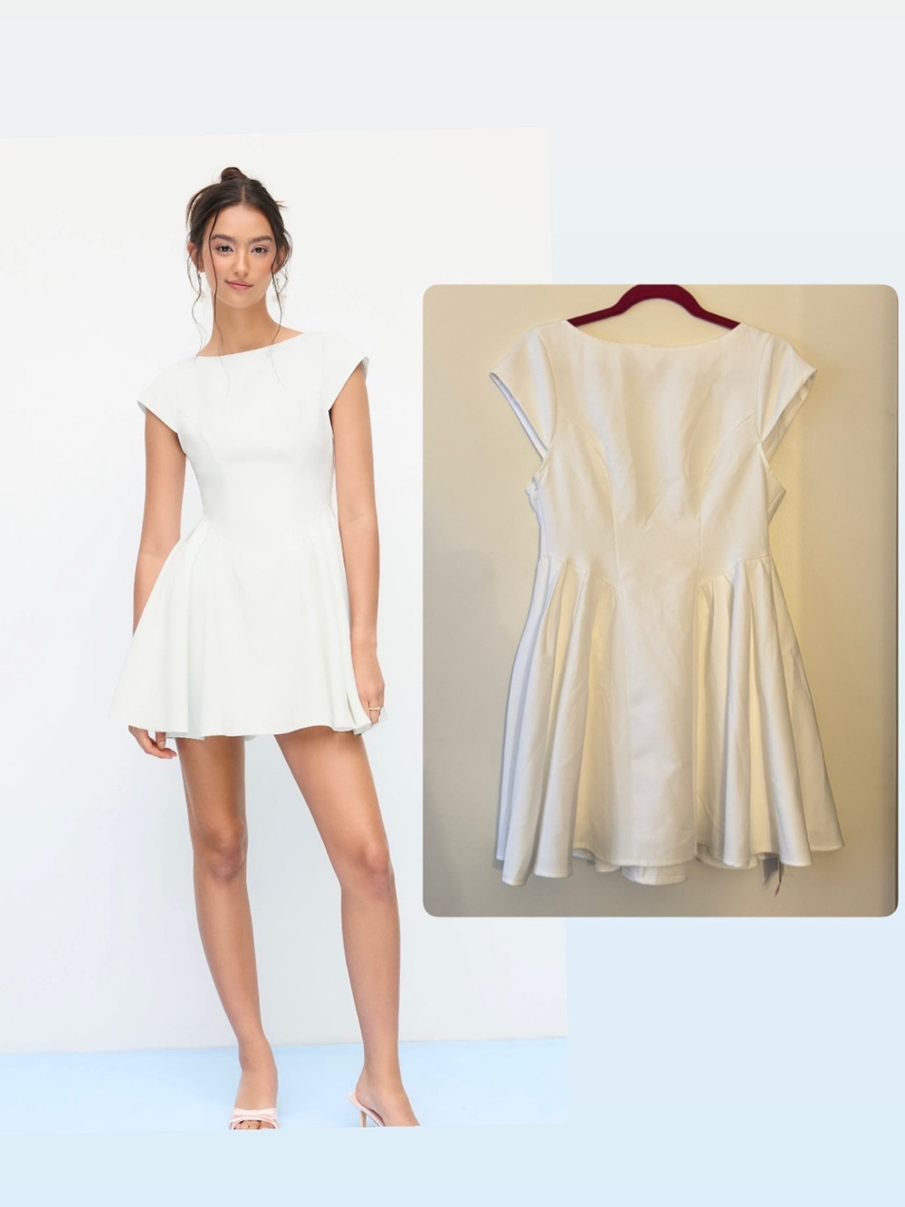 Cider SCULPTURAL BOAT NECK SHORT SLEEVE CUT OUT BACKLESS RUFFLE MINI WHITE DRESS